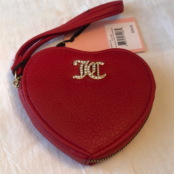 Juicy Couture Cool Red No Rules Heart Zip Around Wristlet JC Logo NWT - Picture 2 of 16